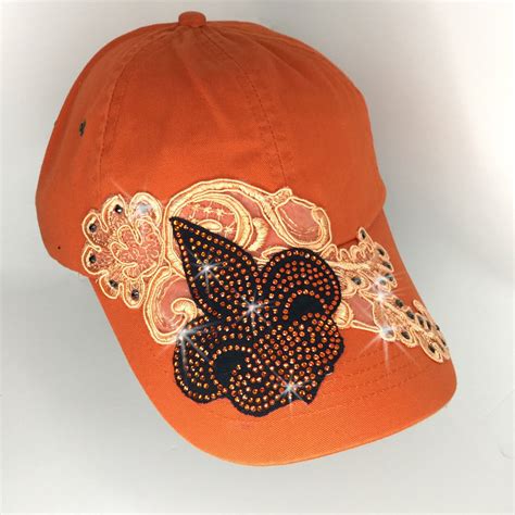 Ladies Rhinestone Baseball Cap Orangetangerine Hand Dyed Etsy