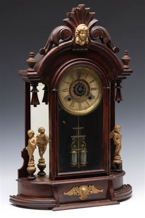 676 Ansonia Triumph Fancy Walnut Mirror Side Parlor Clock