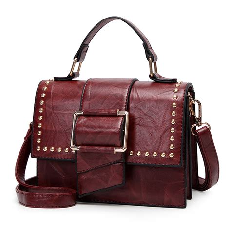 Vintage Leather Handbag Cross Body Shoulder Bag With Rivet