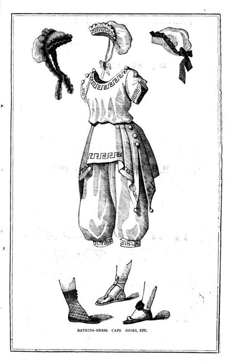 The Victorian Archive Bathing Costume With Caps And Bathing Slippers