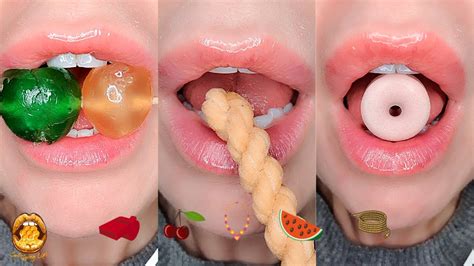 Asmr Eating Satisfying Tiktok Emoji Food Challenge Cherries Whistle Candy Jellies Mukbang 먹방