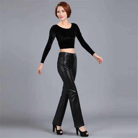 2019 new elegant women slim fit genuine leather pants plus size office ladies high waist wide