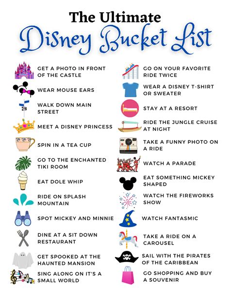 Disney Bucket List Printable Instant Download Etsy