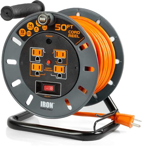 50 Ft Extension Cord Reel With 4 Electrical Power Outlets 143 Sjtw Heavy Duty Orange Cable
