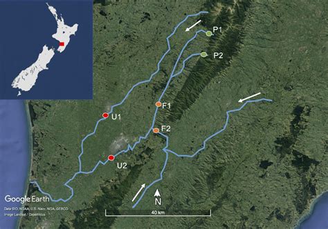 Map Of The Manawat U River Catchment In Blue And The Six Sampling