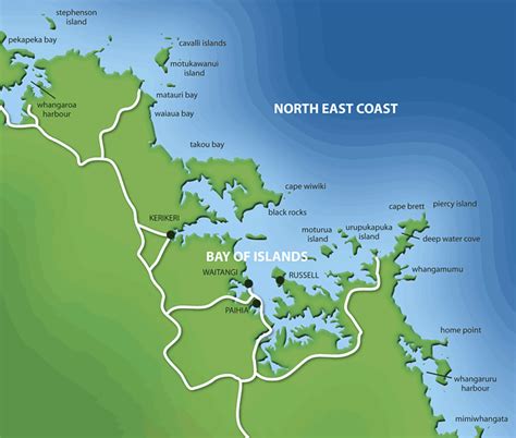 Bay Of Islands New Zealand Map Travelsfinderscom