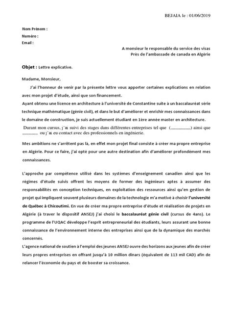 Lettre Explicative Canada Pdf Canada Ingénieur