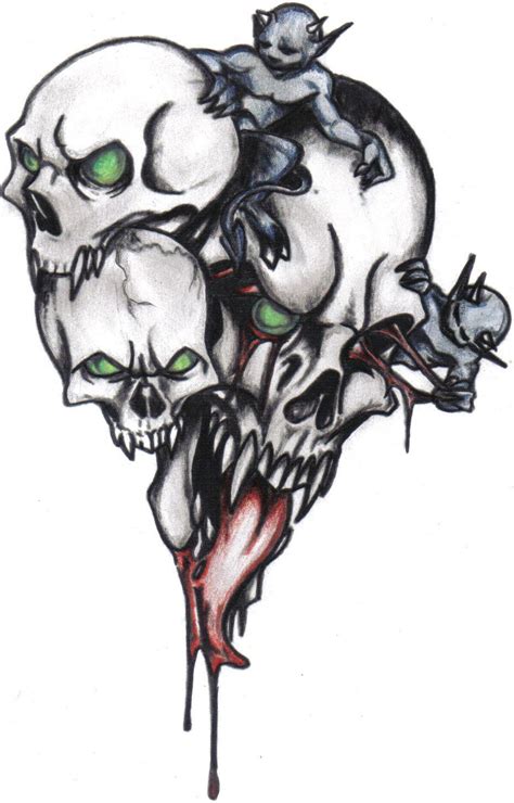 Threeskulltattoo By Leviticu2000 Skull Tattoo Design Skulls Drawing