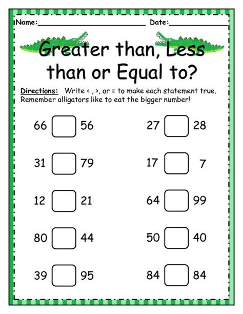 Greater Than Less Than Equal To Worksheet