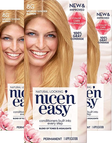 Clairol Nice N Easy 8g104 Medium Golden Blonde Permanent Hair Color 1 Kit Pack Of 3