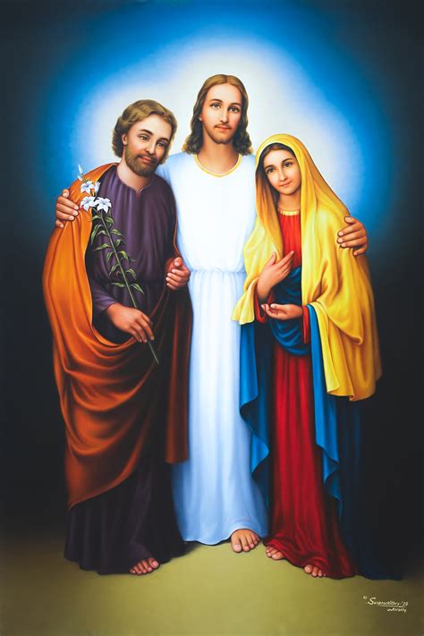 Jesus Holding Together St Joseph And Holy Mary Hd Image Wallpaper
