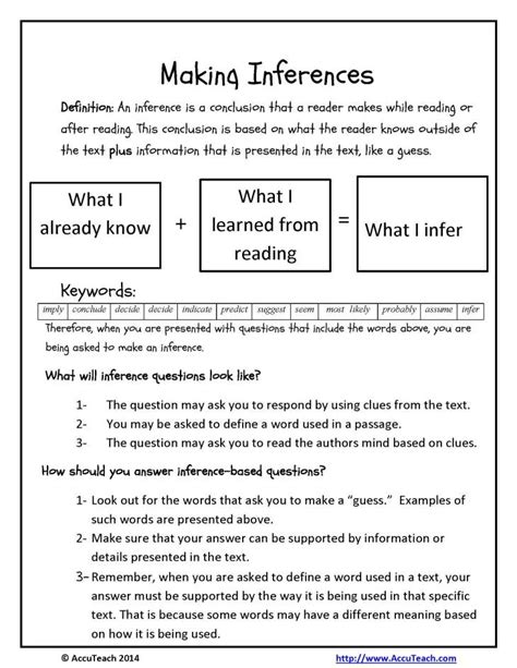 One Pager Making Inferences Reading Comprehension Strategy Accuteach