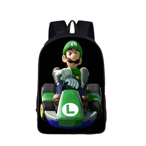 Super Mario Kart Racing Luigi Driving Black Backpack Bag Sai0505