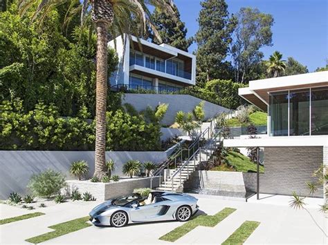 Parked Front Sunset Plaza Drive Modern Mansion Los Angeles House