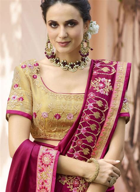 Magenta And Pink Embroidered Wedding Classic Saree Buy Online
