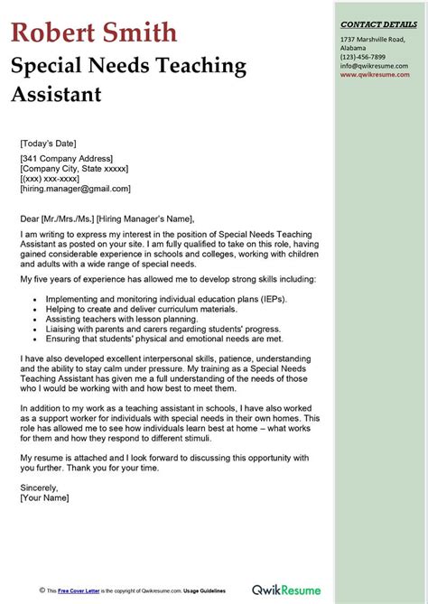 Cover Letter For Preschool Assistant Teacher