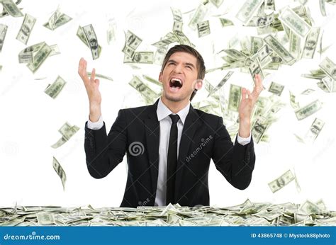 Business Man Throwing Dollar Bills And Yelling Stock Photo Image Of