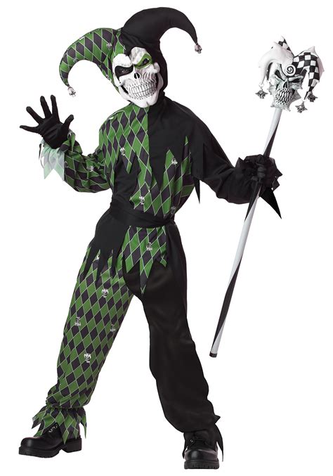 Green Scary Jester Costume For Kids