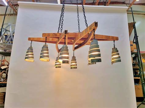 Wine Barrel Stave Chandelier With 8 Pendants Cutat Made From Ca
