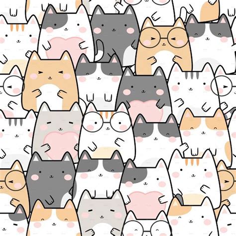 Seamless Kawaii Cute Cats Pattern Cat Pattern Wallpaper Kawaii Cat