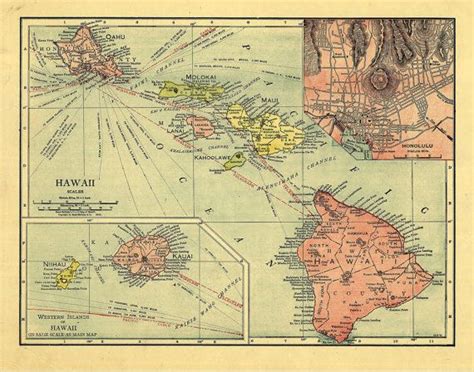 Vintage Hawaii Map 1912 Historic Honolulu Map Rare Hawaii Map