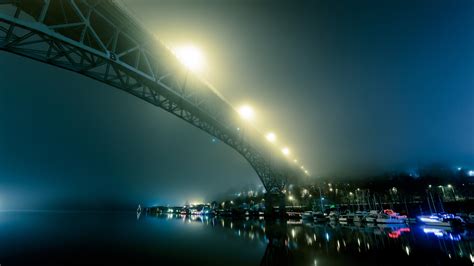 Port Fog Bridge Night City 4k Wallpaper 4k