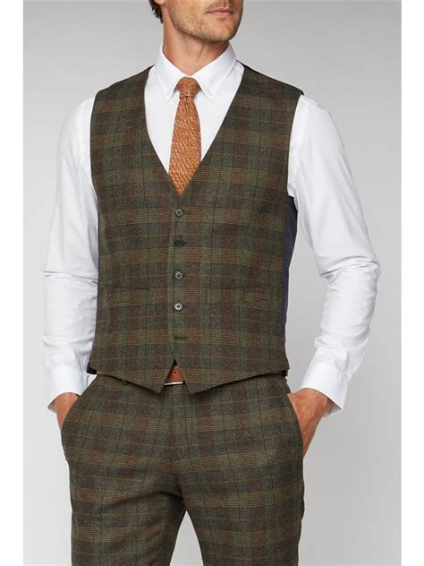 Racing Green Green Tweed Check Tailor Waistcoat Suit Direct