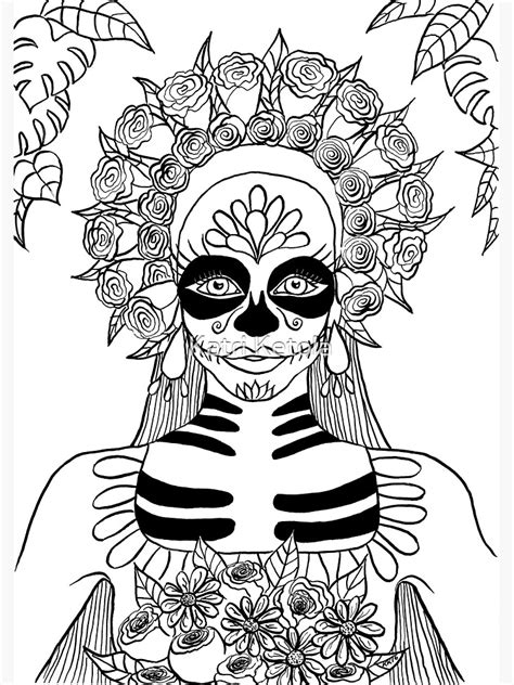 La Calavera Catrina Sugar Skull Ink Drawing Poster By Almonda Redbubble