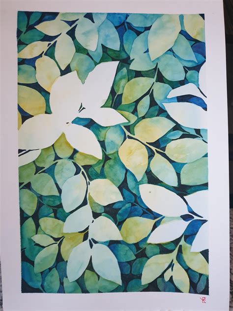 Leafy Layered Negative Space Technique Using Watercolour By Me R