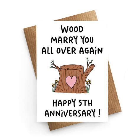 Wood Anniversary Card 5th Wedding Anniversary Card 5th Etsy