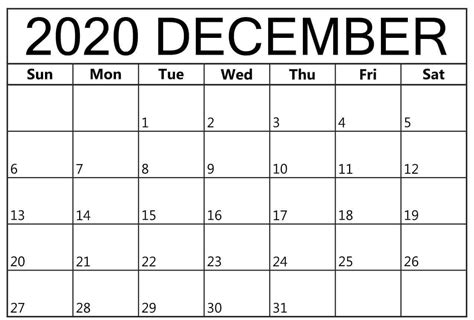December 2020 Calendar Printable Daily Calendar Planner Blank Calendar