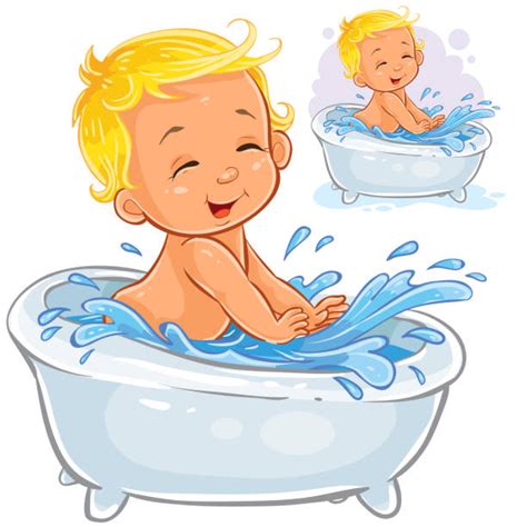 Cartoon Baby In A Bath Splashing Water Clip Art Vector Images