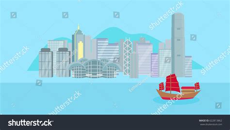 Cute Cartoon Hongkong City On Blue Stock Vector Royalty Free