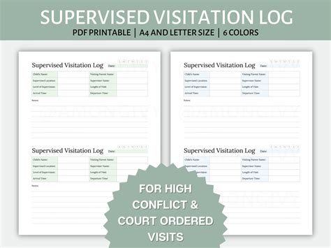 Supervised Visitation Log For Court Ordered Visits High Conflict Co