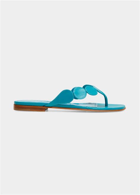 Manolo Blahnik Barifra Leather Flip Flop Sandals In Turquoise Modesens