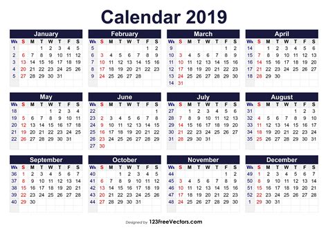 Printable 2019 Calendar With Week Numbers Free Download 2019 Calendar