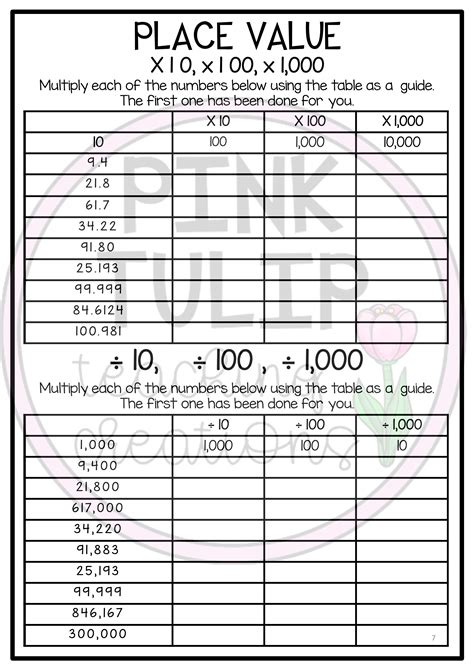 Place Value To Thousandths Worksheet