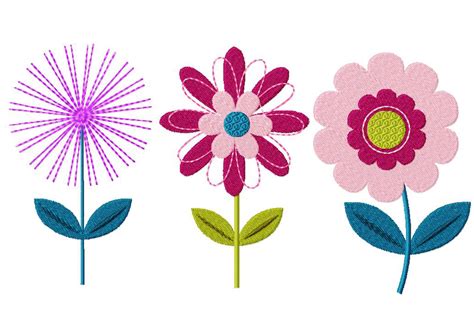 Three Pack Of Flowers Machine Stitched Embroidery Design - Daily Embroidery