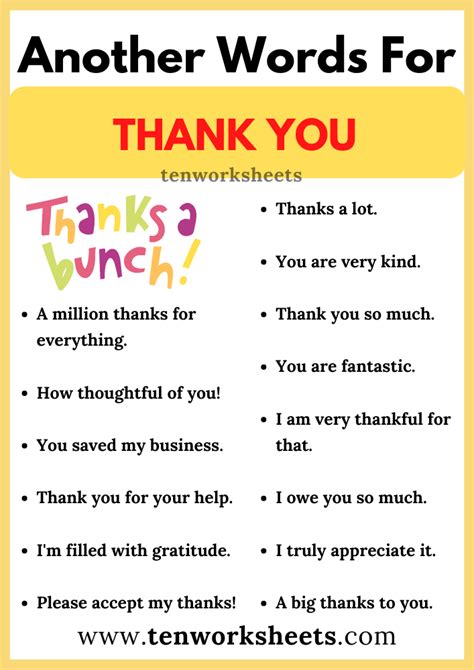 Cute Ways To Say Thank You In English Printable Worksheet Ten Worksheets