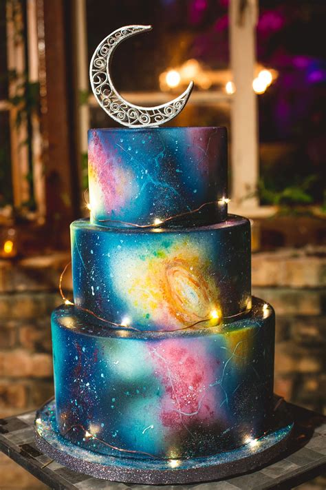 Eclectic Galaxy Print Wedding Cake Astronomy Theme Moon Cake Topper