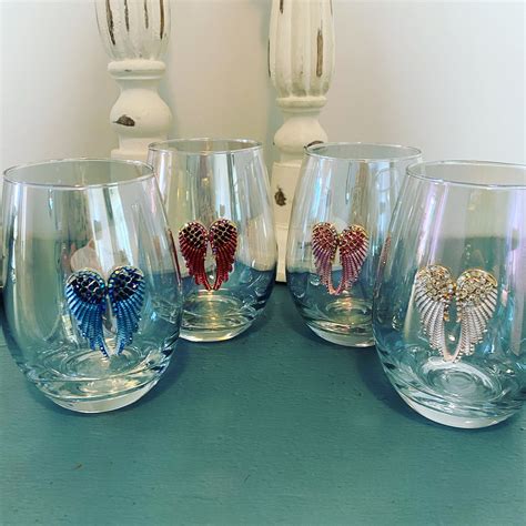 Set Of 4 Stemless Iridescent Wine Glasses With Different Etsy