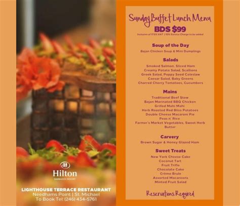 sunday lunch buffet lighthouse terrace restaurant the hilton barbados 2022