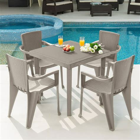 Mq Infinity Pp Resin 5 Piece Outdoor Patio Table And Chairs Set Taupe