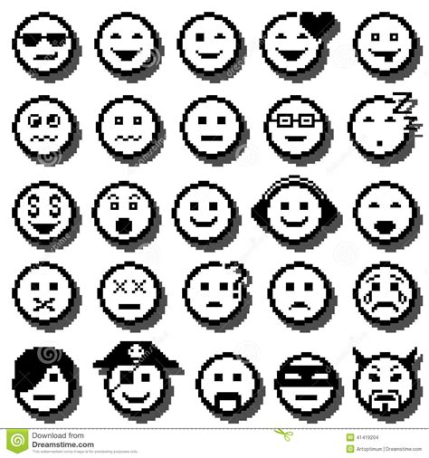 Vector Icons Of Smiley Faces Pixel Art Stock Vector Illustration Of