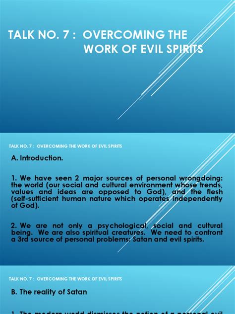 Talk No7 Overcoming Evil Spirits Bb Pdf Demons Evil