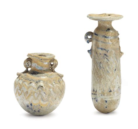 Two Eastern Mediterranean Core Formed Glass Vessels Circa Late 6th