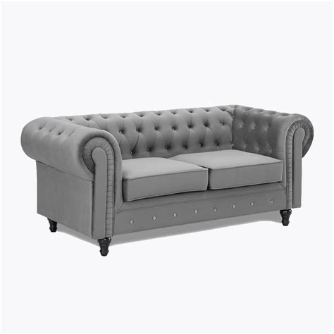 Chesterfield Velvet Fabric 2 Seater Sofa Grey