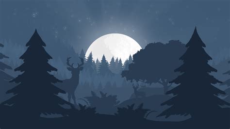Desktop Wallpaper Forest Reindeer Tree Night Minimal Art Hd Image