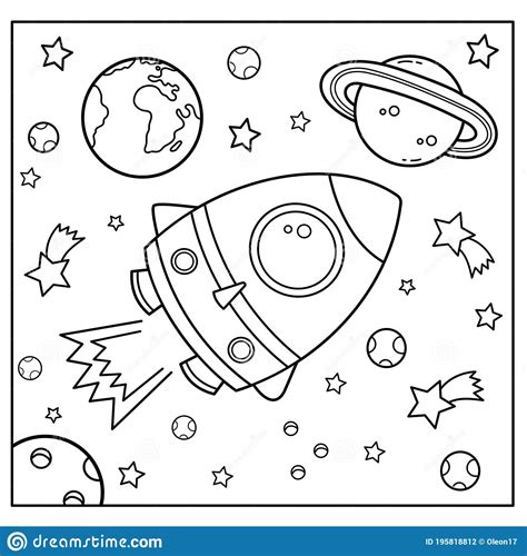 Coloring Page Outline Of A Cartoon Rocket In Space Coloring Book For