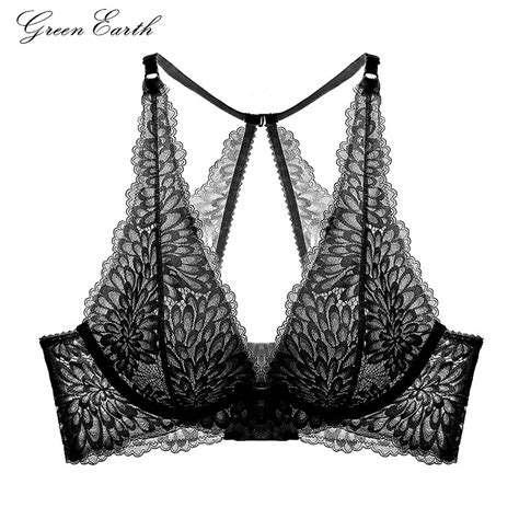 greenearth women s floral lace embroidery bra set hollow out ultrathin y line straps underwear